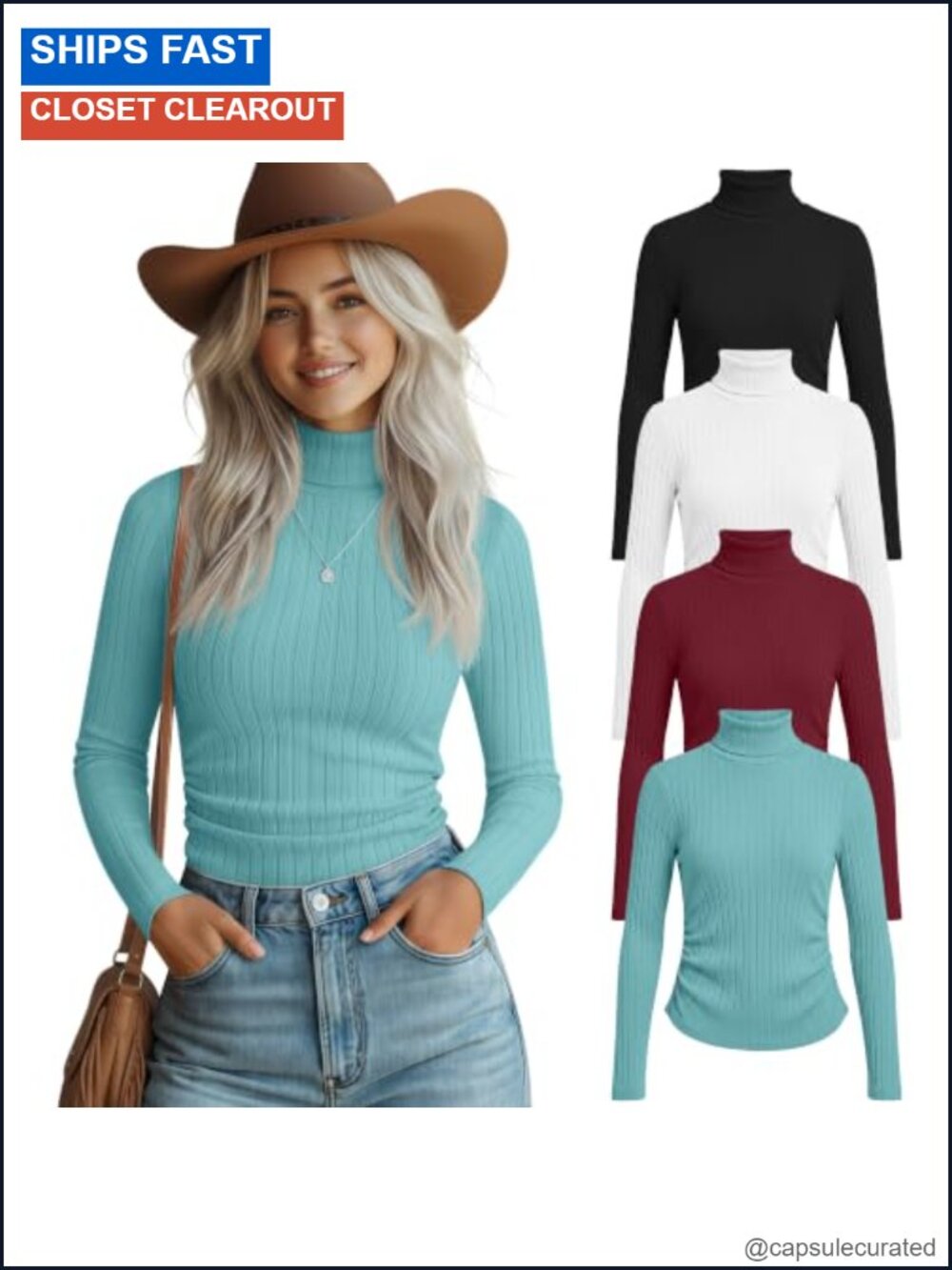 4 Pack Women Ribbed Turtleneck Long Sleeve Slim Fit Tops